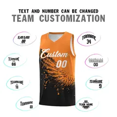 Black Gold Orange Wing Pattern Basketball Jersey 4