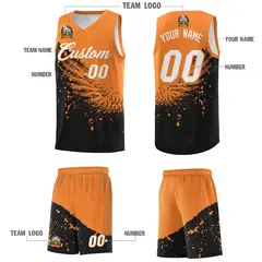 Black Gold Orange Wing Pattern Basketball Jersey 5