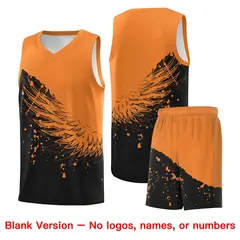 Black Gold Orange Wing Pattern Basketball Jersey 7