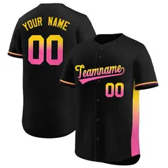 Black Gold-Pink Gradient Side Baseball Jersey