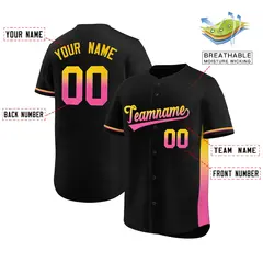 Black Gold-Pink Gradient Side Baseball Jersey 2