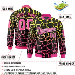 Black Gold-Pink Spotted Full-Zip Letterman Bomber Jacket 2