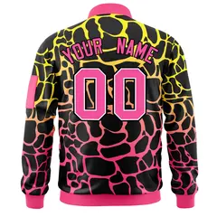Black Gold-Pink Spotted Full-Zip Letterman Bomber Jacket 4