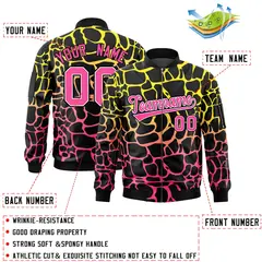 Black Gold-Pink Spotted Full-Zip Letterman Bomber Jacket 2