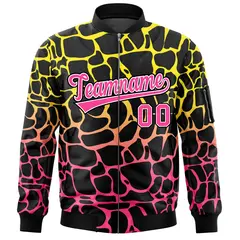 Black Gold-Pink Spotted Full-Zip Letterman Bomber Jacket 3