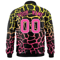 Black Gold-Pink Spotted Full-Zip Letterman Bomber Jacket 4