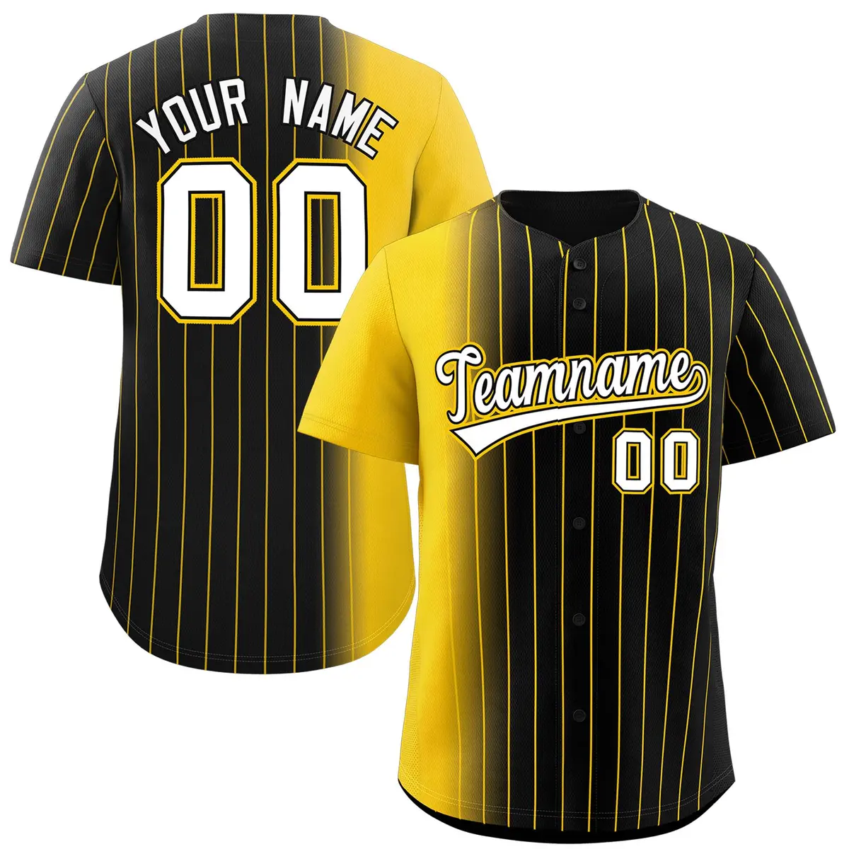 Black Gold Pinstripe Gradient Baseball Jersey