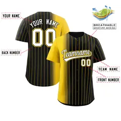 Black Gold Pinstripe Gradient Baseball Jersey 2