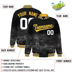 Black Gold Pittsburgh City Skyline Varsity Full-Snap Jacket 2