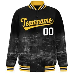 Black Gold Pittsburgh City Skyline Varsity Full-Snap Jacket 3