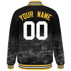 Black Gold Pittsburgh City Skyline Varsity Full-Snap Jacket 4