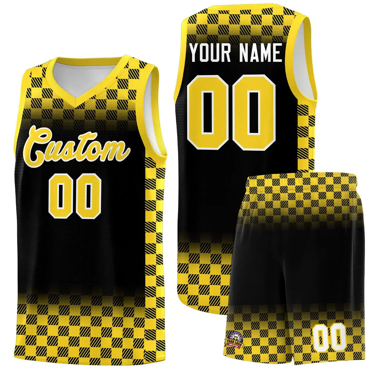 Black Gold Plaid Basketball Jersey for Teams