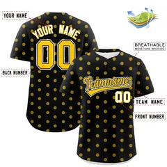 Black Gold Polka Dot Graffiti Authentic Baseball Jersey 2