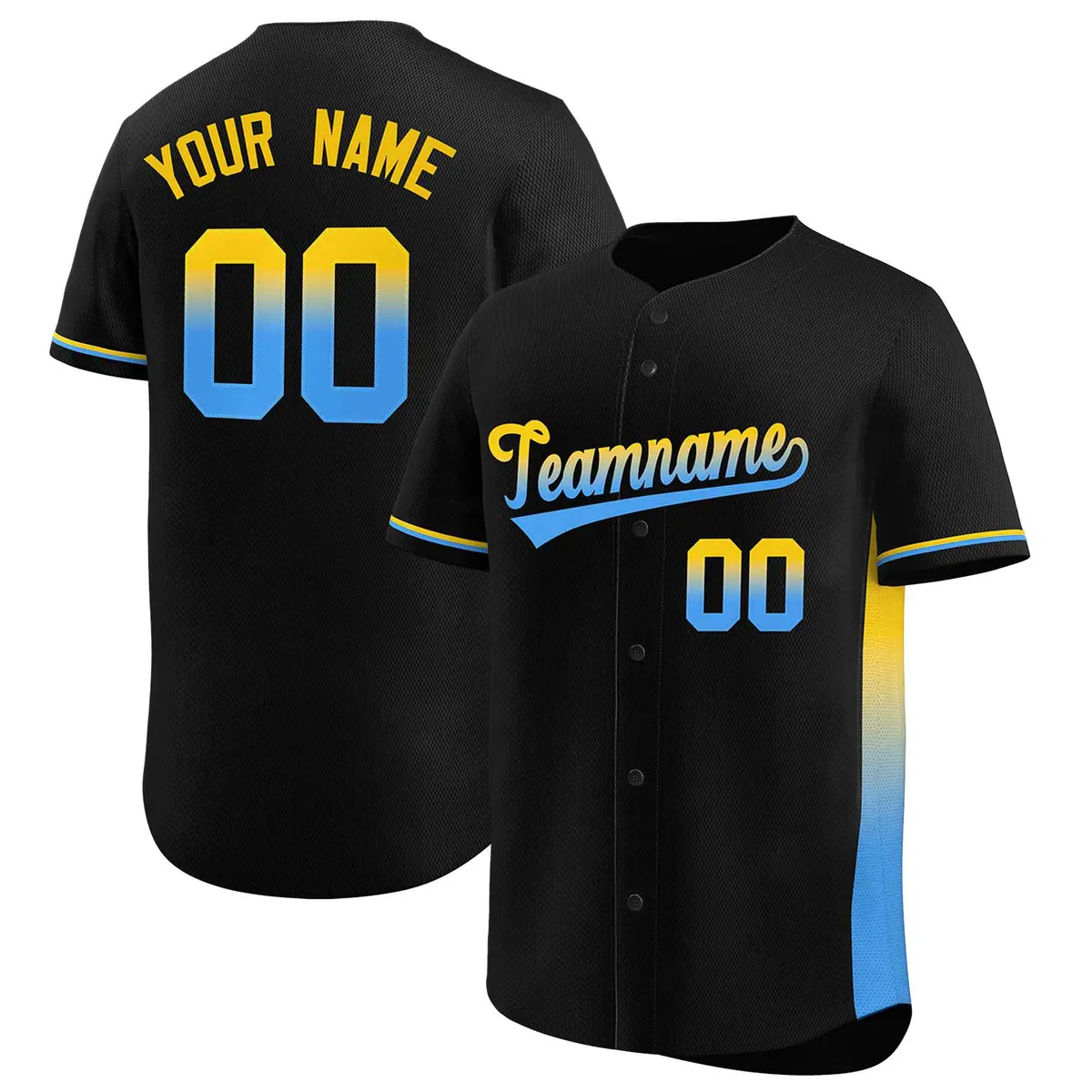 Black Gold-Powder Blue Gradient Side Baseball Jersey