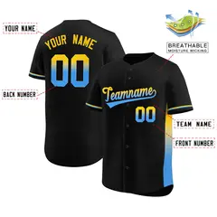 Black Gold-Powder Blue Gradient Side Baseball Jersey 2