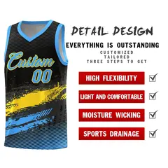 Black Gold Powder Blue Graffiti Pattern Basketball Jersey 2