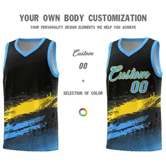 Black Gold Powder Blue Graffiti Pattern Basketball Jersey 3