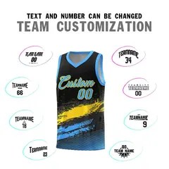 Black Gold Powder Blue Graffiti Pattern Basketball Jersey 4