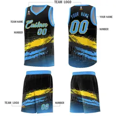 Black Gold Powder Blue Graffiti Pattern Basketball Jersey 5