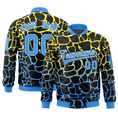 Black Gold-Power Blue Spotted Letterman Bomber Jacket