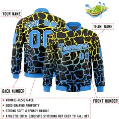 Black Gold-Power Blue Spotted Letterman Bomber Jacket 2
