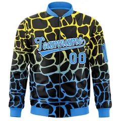 Black Gold-Power Blue Spotted Letterman Bomber Jacket 3