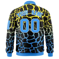 Black Gold-Power Blue Spotted Letterman Bomber Jacket 4