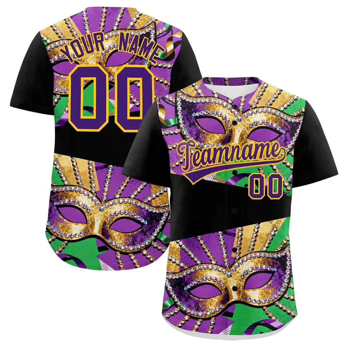 Black Gold Purple Mardi Gras Authentic Baseball Jersey