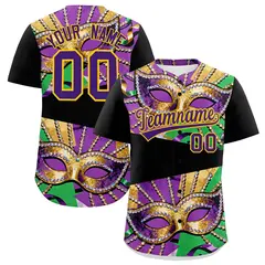 Black Gold Purple Mardi Gras Authentic Baseball Jersey