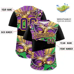 Black Gold Purple Mardi Gras Authentic Baseball Jersey 3