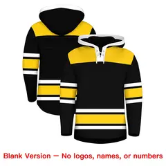 Black Gold Raglan Lace-Up Neck Hockey Hoodie Jersey 7