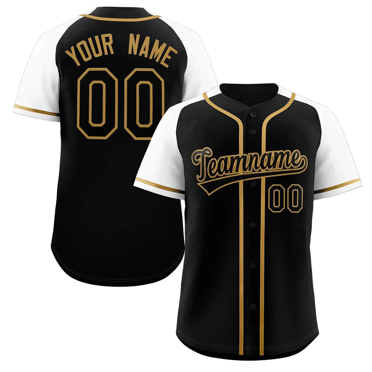 Black Gold Raglan Sleeve Authentic Baseball Jersey