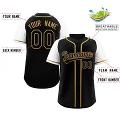 Black Gold Raglan Sleeve Authentic Baseball Jersey 2
