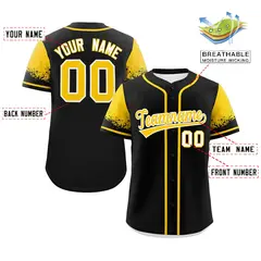 Black Gold Raglan Sleeve Authentic Baseball Jersey 2