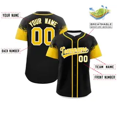 Black Gold Raglan Sleeve Authentic Baseball Jersey 2