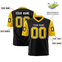 Black Gold Raglan Sleeves Authentic Football Jersey 2