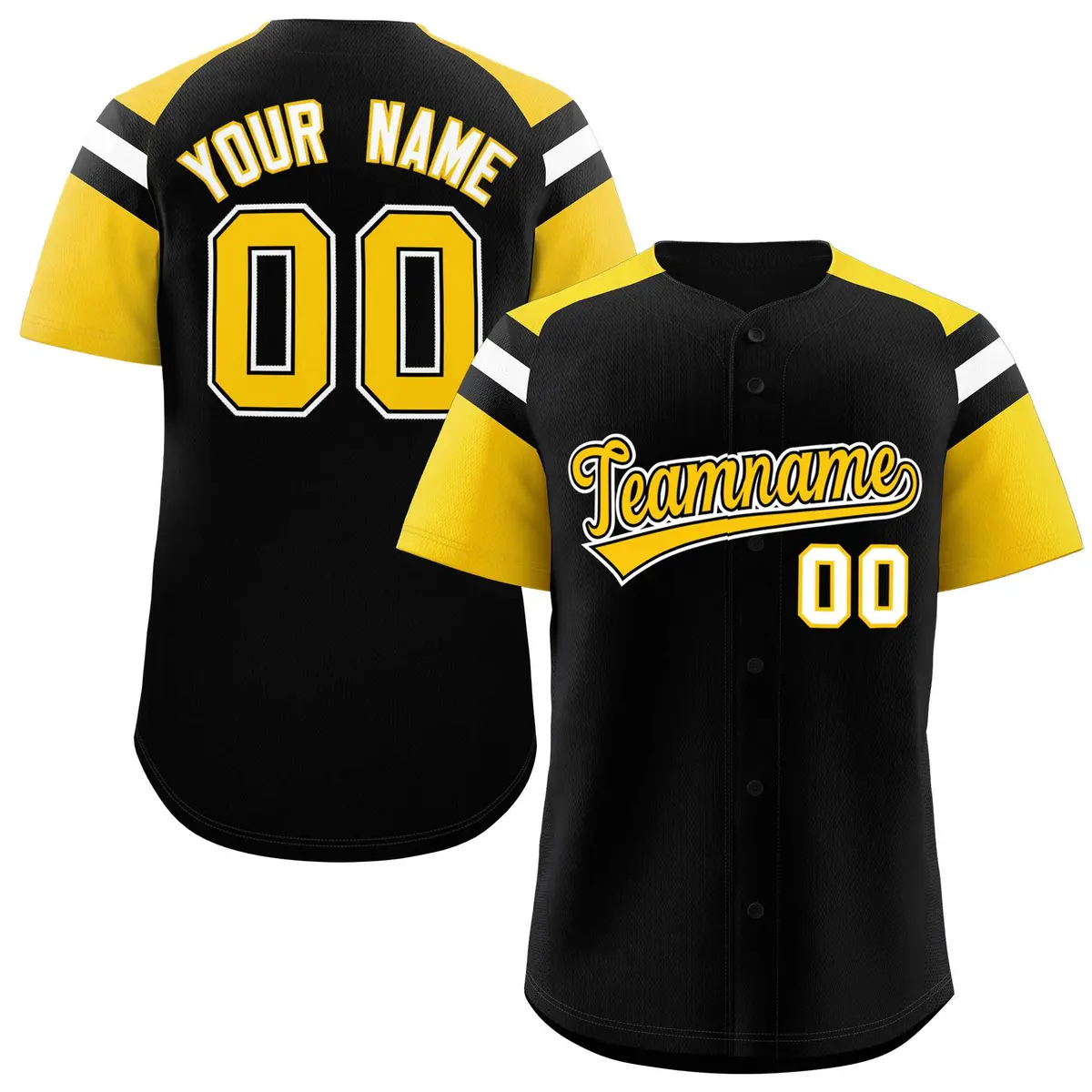 Black Gold Raglan Sleeves Contrast Baseball Jersey