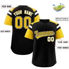 Black Gold Raglan Sleeves Contrast Baseball Jersey 2