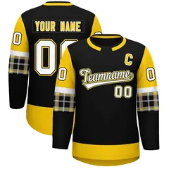 Black Gold Raglan Sleeves Round-Neck Hockey Jersey