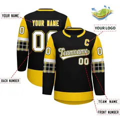 Black Gold Raglan Sleeves Round-Neck Hockey Jersey 2