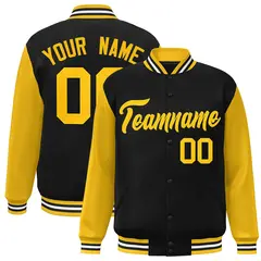 Black Gold Raglan Sleeves Varsity Full-Snap Letterman Jacket 1