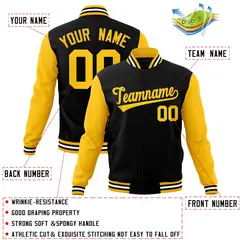 Black Gold Raglan Sleeves Varsity Full-Snap Letterman Jacket 4