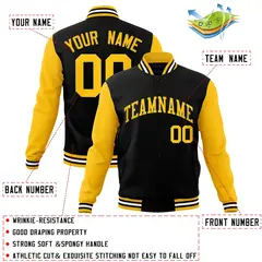 Black Gold Raglan Sleeves Varsity Full-Snap Letterman Jacket 4