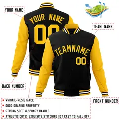 Black Gold Raglan Sleeves Varsity Full-Snap Letterman Jacket 4