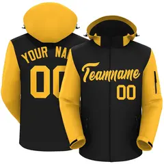 Black Gold Raglan Sleeves Waterproof Jacket