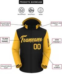 Black Gold Raglan Sleeves Waterproof Jacket 2