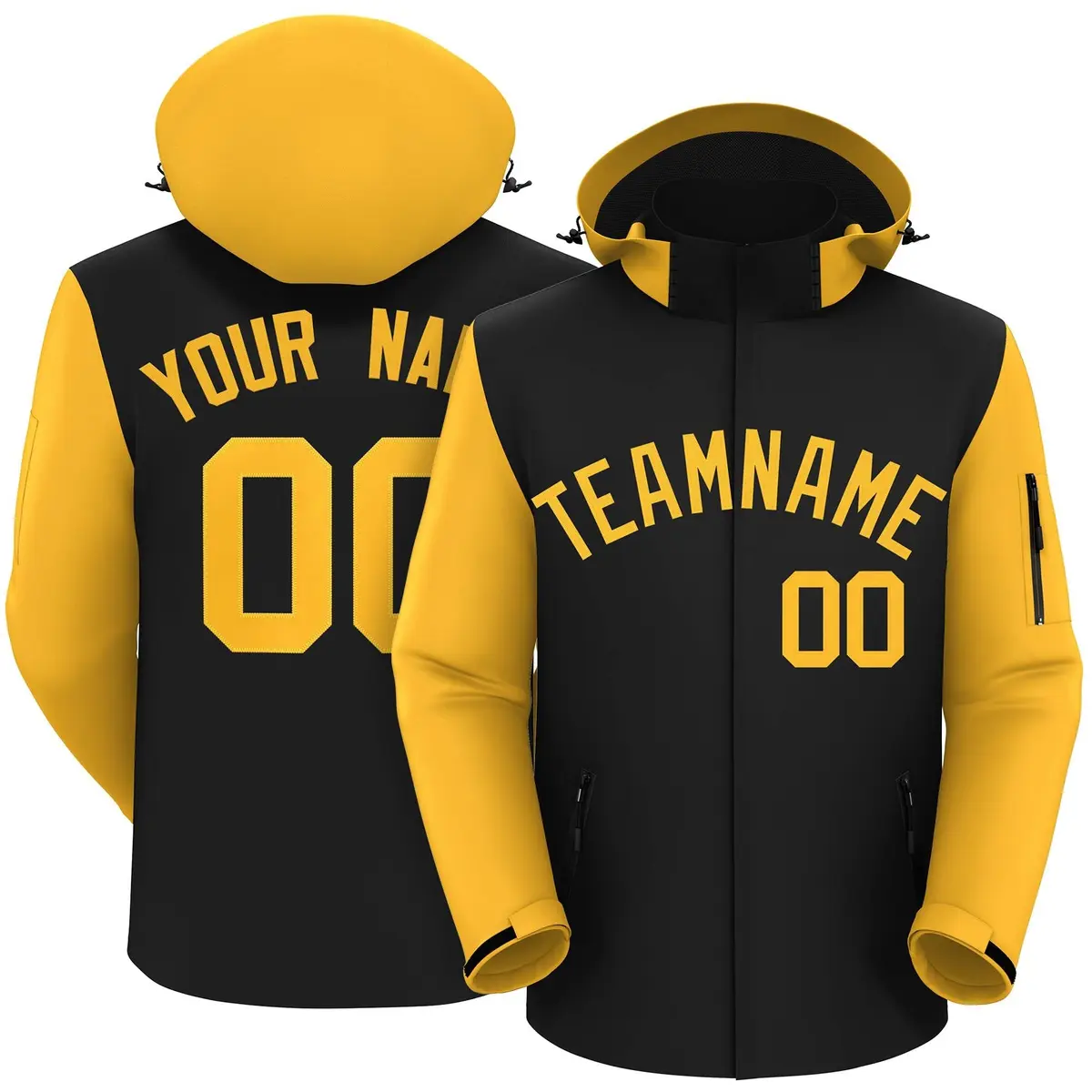 Black Gold Raglan Sleeves Waterproof Jacket