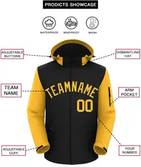 Black Gold Raglan Sleeves Waterproof Jacket 2