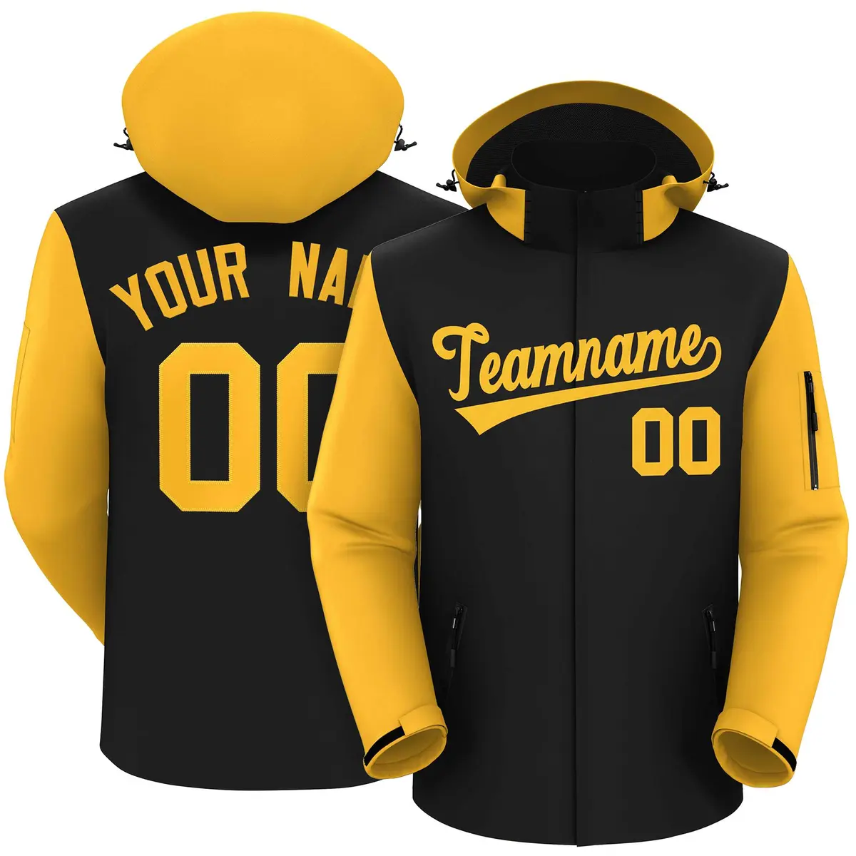 Black Gold Raglan Sleeves Waterproof Jacket