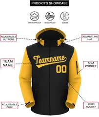 Black Gold Raglan Sleeves Waterproof Jacket 2